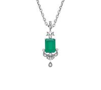 Esse Marcasite Sterling Silver Art Nouveau Octagon Green Chalcedony & Marcasite Necklace