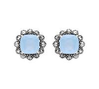 Esse Marcasite Sterling Silver Blue Jade and Marcasite Classic Stud Earrings