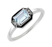 Esse Marcasite Sterling Silver Blue Topaz and Marcasite Art Deco Solitaire Ring (P)