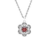 Esse Marcasite Sterling Silver Garnet & Marcasite Flower Necklace