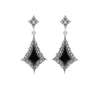 Esse Marcasite Sterling Silver Gothic Style Black Onyx and Marcasite Art Nouveau Dangle Earrings