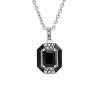 Esse Marcasite Sterling Silver Hand Enamelled Black Onyx & Marcasite Art Deco Necklace