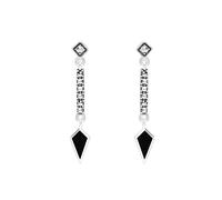 Esse Marcasite Sterling Silver Marcasite & Black Enamel Long Kite Drop Earrings