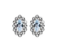 Esse Marcasite Sterling Silver Marquise Blue Topaz and Marcasite Stud Earrings