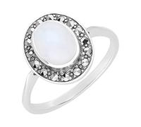 Esse Marcasite Sterling Silver Oval Moonstone and Marcasite Solitaire Ring (K)
