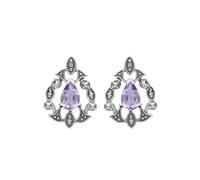 Esse Marcasite Sterling Silver Pear Cut Amethyst & Marcasite Art Nouveau Earrings