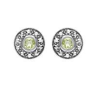 Esse Marcasite Sterling Silver Peridot and Marcasite Stud Earrings