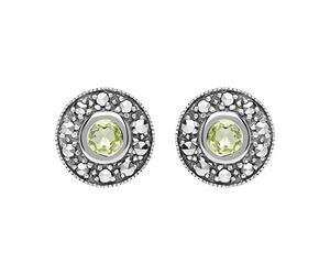 Esse Marcasite Sterling Silver Peridot and Marcasite Stud Earrings