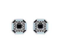 Esse Marcasite Sterling Silver Square Cut Black Onyx Marcasite & Enamel detailed Art Deco Stud Earrings