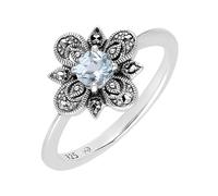 Esse Marcasite Sterling Silver Victorian Blue Topaz & Marcasite Flower Ring (P)