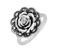 Esse Marcasite Sterling Silver Victorian English Rose Marcasite Ring (O)