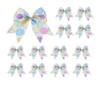 ESSECMBS 12Pcs Easter Bunny Burlap Bows Set 6 Inch Easter Egg Decorative Ornament for Gift Wrapping Wreath Tree Topper Party Home Decorations