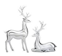 ESSECMBS 2PCS Christmas Reindeer Figurines Set Deer Resin Sculpture Desktop Decor (Silver, 2Pcs)