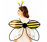 ESSECMBS 2PCS Halloween Yellow Bee Wings & Hair Hoop Set Ladybug Wings Headband Set (Black, 60 * 35cm / 23.6 * 13.7inch)
