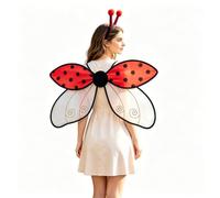 ESSECMBS 2PCS Halloween Yellow Bee Wings & Hair Hoop Set Ladybug Wings Headband Set (Red, 60 * 35cm / 23.6 * 13.7inch)