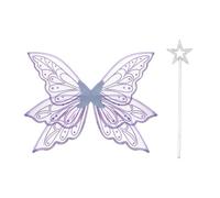 ESSECMBS 2PCS Light Up Butterfly Wings & Magic Wand Set for Women Girls LED Lighted Fairy Wings for Halloween Cosplay (Purple, 58cm*48cm)