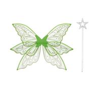 ESSECMBS 2PCS Light Up Butterfly Wings & Magic Wand Set for Women Girls LED Lighted Fairy Wings for Halloween Cosplay (Green, 58cm*48cm)