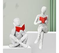 ESSECMBS 2pcs Reading Man Figurines Set Modern Simple Couple Holding Red Book Resin Statue Desktop Ornament Home Office Decor B, ONE SIZE)