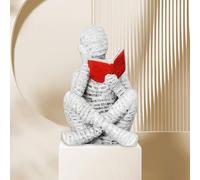 ESSECMBS 2pcs Reading Man Figurines Set Modern Simple Couple Holding Red Book Resin Statue Desktop Ornament Home Office Decor (B, 7.5cmx4.3cmx5cm)