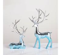 ESSECMBS 2PCS Reindeer Figurine Statue Silver Deer Sculpture Desktop Ornament Resin Elk Office Decoration Indoor Home Table Craft (Light Blue, 2Pcs)