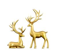 ESSECMBS 2PCS Reindeer Figurine Statue Silver Deer Sculpture Desktop Ornament Resin Elk Office Decoration Indoor Home Table Craft (Yellow, 2Pcs)