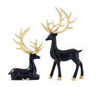 ESSECMBS 2PCS Reindeer Figurine Statue Silver Deer Sculpture Desktop Ornament Resin Elk Office Decoration Indoor Home Table Craft (Black, 2Pcs)