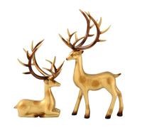 ESSECMBS 2PCS Reindeer Figurine Statue Silver Deer Sculpture Desktop Ornament Resin Elk Office Decoration Indoor Home Table Craft (Light Yellow, 2Pcs)