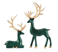 ESSECMBS 2PCS Reindeer Figurine Statue Silver Deer Sculpture Desktop Ornament Resin Elk Office Decoration Indoor Home Table Craft (Dark Green, 2Pcs)