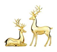 ESSECMBS 2PCS Reindeer Figurine Statue Silver Deer Sculpture Desktop Ornament Resin Elk Office Decoration Indoor Home Table Craft (Gold, 2Pcs)