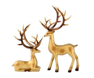 ESSECMBS 2PCS Reindeer Figurine Statue Silver Deer Sculpture Desktop Ornament Resin Elk Office Decoration Indoor Home Table Craft (Light Yellow, 2Pcs)