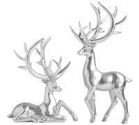 ESSECMBS 2PCS Reindeer Figurines Set Silvery Deer Resin Statues Table Decorations (2Pcs Silver, One size)