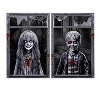 ESSECMBS 2pcs Spooky Halloween Window Covers Set with Corner Holes 31.50 * 47.24inches Scary Girl Boy Ghosts Door Curtains Decorations (2pcs Black, 80 * 120cm/31.50 * 47.24inches)