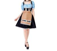 ESSECMBS 2PCS Women Halloween Oktoberfest Costumes Retro German Dresses & Apron Set for Cosplay Dress Up Party (Blue, M)