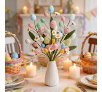 ESSECMBS 3Pcs Easter Egg Stems Set Creative Artificial Daisy Flower Picks Vase Filler Table Centerpiece for Easter Party Decoration (3Pcs Multicolor, 45cm / 18inch)