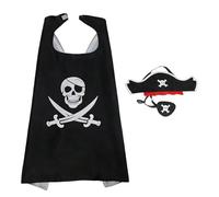 ESSECMBS 3PCS Halloween Pirate Costume for Teens Boys Girls Black Skull Cape Pirate Hat Eye Cover Cosplay Accessory Set (Black, One Size)