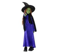 ESSECMBS 3PCS Halloween Witch Costume Set for Girls Long Sleeve Purple Dress + Black Cape + Wizard Hat for Cosplay Dress Up (standard, XL for height 135-145cm, Multicolor)