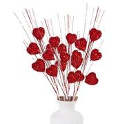 ESSECMBS 4pcs Valentines Day Romantic Red Heart Flower Picks Pink Glitter Love Heart Stems Simulated Heart Branches Vase Fillers Valentine Decorations Indoor (4pcs Red, 56cm)