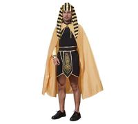 ESSECMBS 5pcs Mens Halloween Egyptian Pharaoh Costume Jumpsuit + Cape + Belt + Hat + Wristbands King Tut Cosplay Outfit (Black, XL)