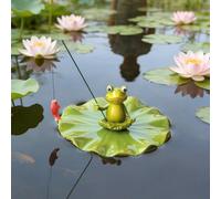 ESSECMBS Floating Fishing Frog on Lilly Pad Resin Figurine Outdoor Pond Tank Decor (Green, 11.4cm*11cm*11.8cm)