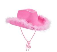 ESSECMBS Girls Kids Fluffy Feather Cowgirl Hats Little Boys Wide Brim Western Cowboy Hat Solid Color Jazz Hats for 3-15 Years (B-Pink, Kids)