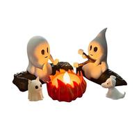 ESSECMBS Halloween Ghost Roasting Marshmallow Candle Light Decoration LED Light Up Resin Ghost & Dog Flameless Candle Desktop Ornament (White, one Size)