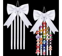 ESSECMBS Pink Bow Hairpin Holder Hanger for Wall Large Capacity White Bowknot Hair Accessory Hanging Display Organizer for Bedroom/Girls Room (1 Piece White, 60cm*25cm/23.62''*9.84'')