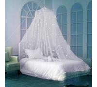 ESSECMBS Pink Hanging Mosquito Net Round Princess Bed Canopy White Dustproof Fine Mesh Mosquito Nets with Glow in the Dark Luminous Stars (White, 60cmx250cmx850cm)