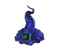 ESSECMBS Womens Halloween Twisted Witch Hats with Detachable Flower Vintage Posable Witch Cap for Masquerade Cosplay Party (Blue, 56.5cm*43cm)