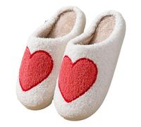 ESSECMBS Womens Heart Print Slippers Cute Red Heart Warm Slippers Fuzzy Plush Winter Slippers Valentine 's Day Gifts for Her (White, 40-41)