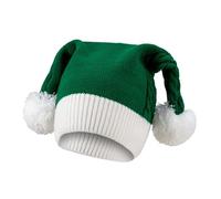 ESSECMBS Womens Knitted Beanie Hats for Christmas Party Decorative Mens Crochet Elf Hat with Two Plush Balls for Winter Days (Green, One Size)