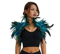 ESSECMBS Womens Natural Feather Cape Costume Gothic Lacing Shawl Shrug Collar Feather Cloak for Halloween Cosplay Christmas Party (Lake Blue, Standard)