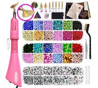 esseelove Bedazzler Kit with Rhinestones, Hotfix Applicator, DIY Hot Fix Rhinestone Setter, Hot Fixed Wand Tool Kit, 3560 Pcs, Crystal AB, Clear, 14 Colors, Tweezers, Gem Picker, Brush, Trays, Bag