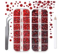 esseelove DIY Hotfix Rhinestones Flatback, 4832 Pcs, Glass, SS6-SS30, Rhinestone Kit, Red