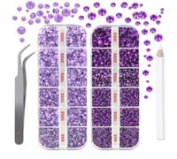 esseelove DIY Hotfix Rhinestones Flatback, Lilac Purple Hot Fixed Rhinestones, 4832 Pcs, Gem Picker, Tweezer, Bedazzler Kit with Rhinestones, 5 Sizes SS6-SS30